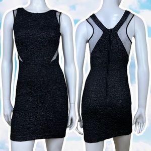 HAILEY LOGAN BY ADRIANNA PAPELL Illusion Mesh Cutout Crinkle Bodycon Mini Dress